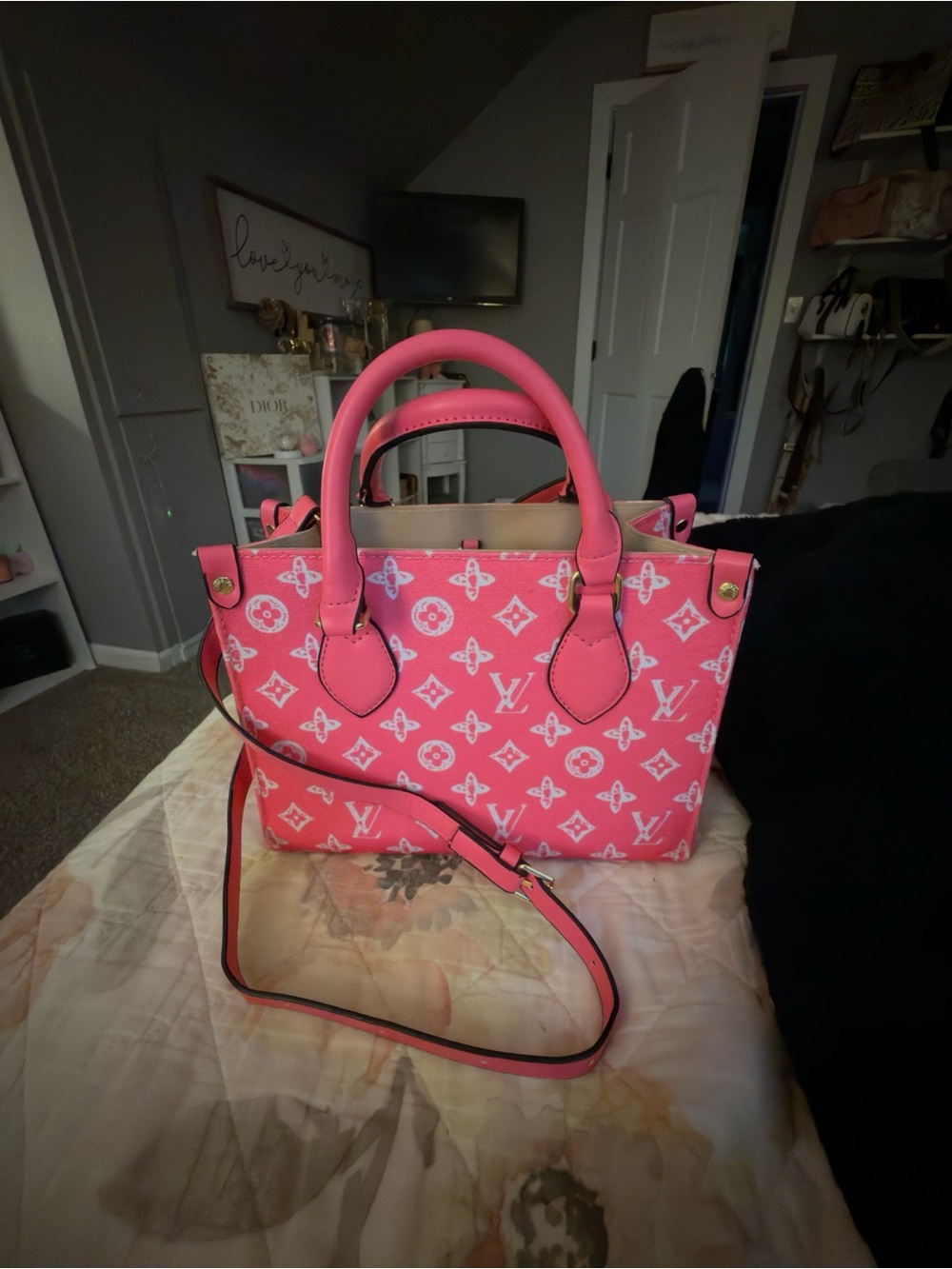 Pink Monogram Canvas Tote Bag